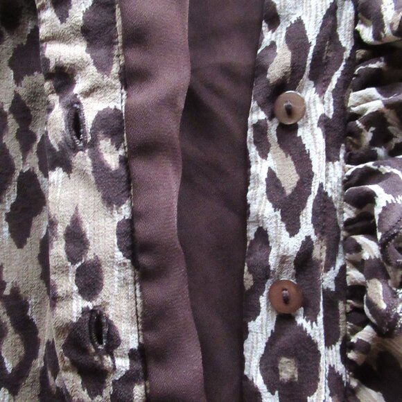 Bob Mackie Studio Women Blouse/Top Leopard Print Chiffon Ruffles Lined Sheer - Picture 7 of 14